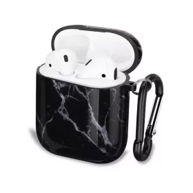 AirPods 1/2 márvány mintás tok fekete Alphajack (AC25)- 2 kép