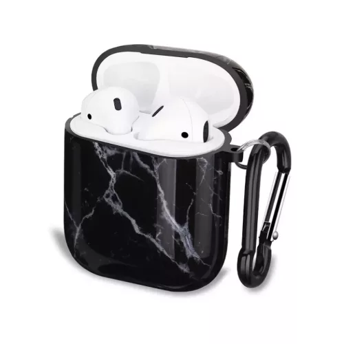 AirPods 1/2 márvány mintás tok fekete Alphajack (AC25)- 2 kép