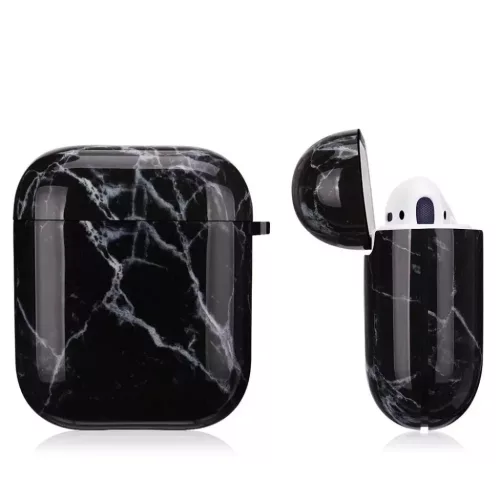 AirPods 1/2 márvány mintás tok fekete Alphajack (AC25)- 3 kép