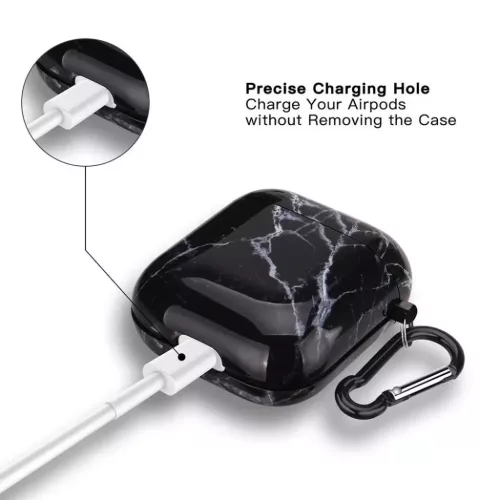 AirPods 1/2 márvány mintás tok fekete Alphajack (AC25)- 4 kép