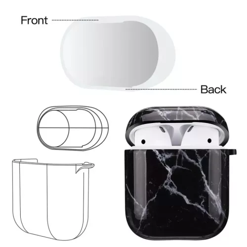 AirPods 1/2 márvány mintás tok fekete Alphajack (AC25)- 5 kép