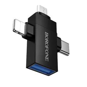   Borofone Adapter BV26D - USB to Lightning/Type C/Micro USB - fekete