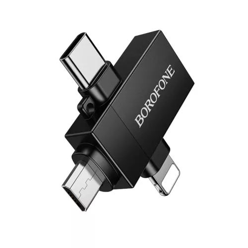 Borofone Adapter BV26D - USB to Lightning/Type C/Micro USB - fekete-6941991124006 4 kép