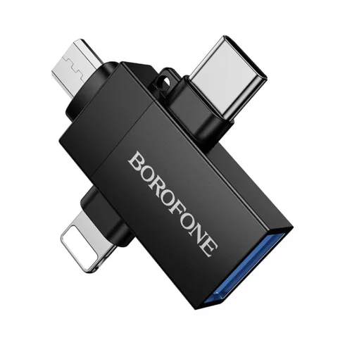 Borofone Adapter BV26D - USB to Lightning/Type C/Micro USB - fekete-6941991124006 5 kép