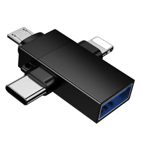 Borofone Adapter BV26D - USB to Lightning/Type C/Micro USB - fekete-6941991124006 6 kép