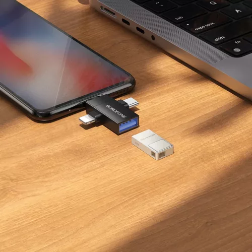 Borofone Adapter BV26D - USB to Lightning/Type C/Micro USB - fekete-6941991124006 7 kép