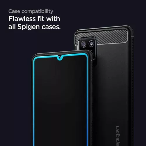 Samsung A42 5G kijelzővédő üvegfólia fekete kerettel Spigen Glass-8809756641725 3 kép