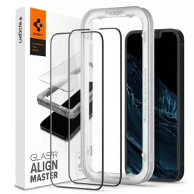   iPhone 13 / 13 Pro / 14 / 16e/17e Spigen Alm Glass FC 2x üvegfólia fekete (AGL03387)