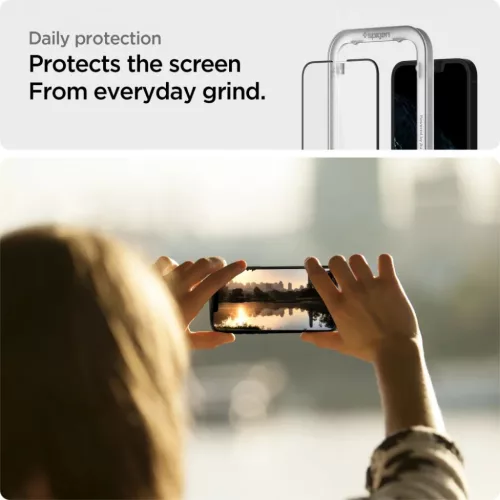 iPhone 13 / 13 Pro / 14 / 16e/17e Spigen Alm Glass FC 2x üvegfólia f-8809811851243 6 kép