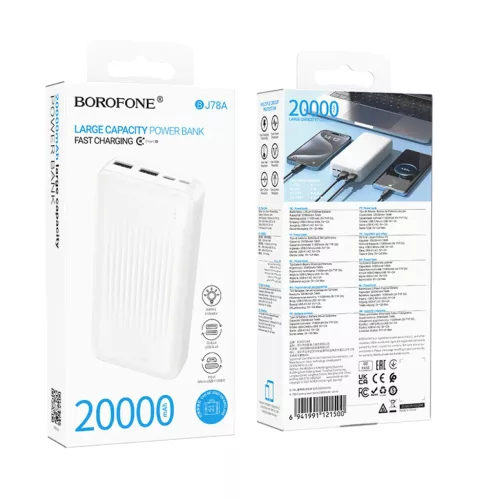Borofone Power Bank 20000mAh BJ78A Clever - 2xUSB - fehér-6941991121500 4 kép