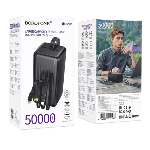 Borofone Power Bank 50000mAh BJ79C Clever - USB - beépített USB, Typ-6941991121586 9 kép