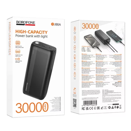 Borofone Power Bank 30000mAh BJ86A Victoria - 2xUSB - fekete-6941991126475 8 kép