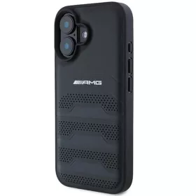AMG Bőr Domborított Vonalak Fekete Logó iPhone 16 Tok - Fekete-3666339345686 2 kép