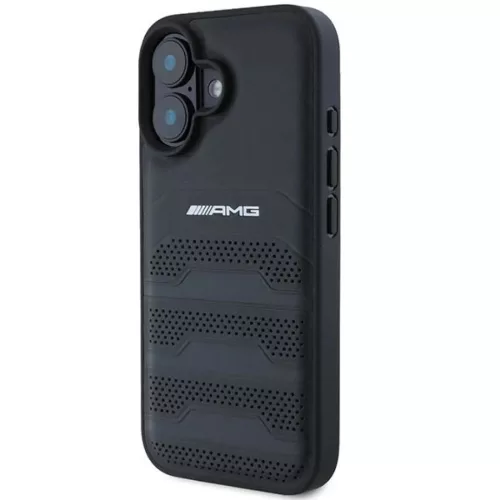 AMG Bőr Domborított Vonalak Fekete Logó iPhone 16 Tok - Fekete-3666339345686 2 kép