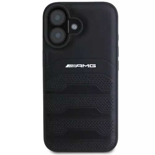AMG Bőr Domborított Vonalak Fekete Logó iPhone 16 Tok - Fekete-3666339345686 3 kép