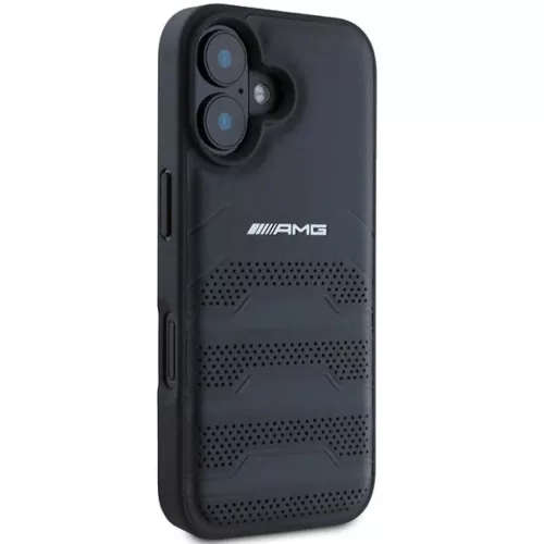 AMG Bőr Domborított Vonalak Fekete Logó iPhone 16 Tok - Fekete-3666339345686 4 kép
