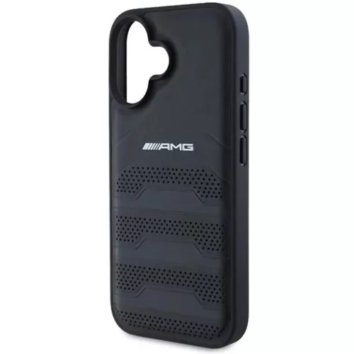 AMG Bőr Domborított Vonalak Fekete Logó iPhone 16 Tok - Fekete-3666339345686 6 kép
