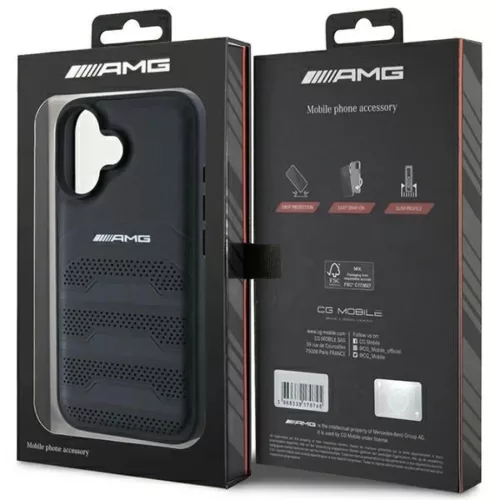 AMG Bőr Domborított Vonalak Fekete Logó iPhone 16 Tok - Fekete-3666339345686 8 kép