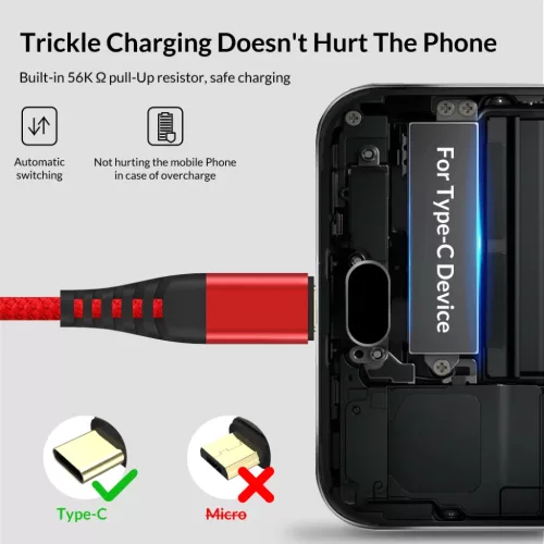 BeeGeek SMAN42-1M USB/USB-C(Type-C) 1m fekete töltő kábel- 4 kép