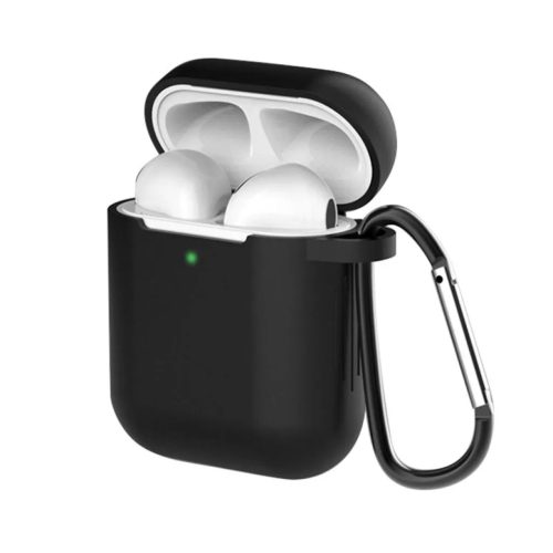 AirPods 1/2 szilikon tok karabinerrel fekete- 1 kép