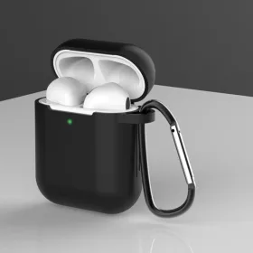 AirPods 1/2 szilikon tok karabinerrel fekete- 2 kép