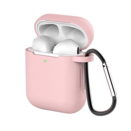 AirPods 1/2 szilikon tok karabinerrel világos rózsaszín- 1 kép