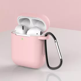 AirPods 1/2 szilikon tok karabinerrel világos rózsaszín- 2 kép