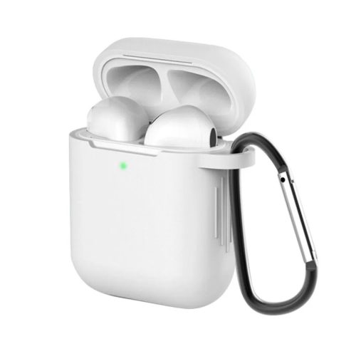 AirPods 1/2 szilikon tok karabinerrel fehér- 1 kép