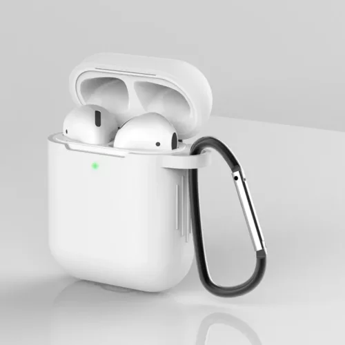 AirPods 1/2 szilikon tok karabinerrel fehér- 2 kép