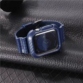 Apple Watch 4/5/6/7/8/SE (38/40/41mm) karbon mintás óraszíj és tok- 1 kép