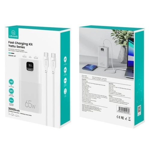 USAMS Powerbank PB68 30000mAh 65WQC3.0+PD Gyors Töltés + USB-C/USB-C-6958444991306 7 kép