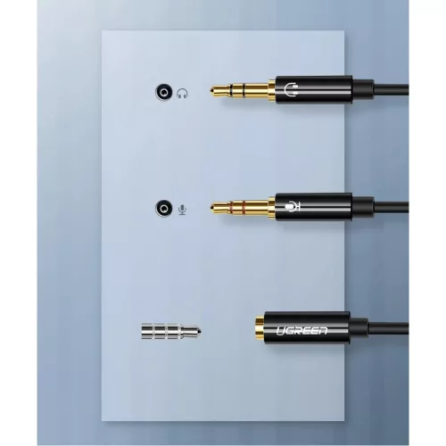 Ugreen 3.5mm elosztó, adapter audio és mikrofon jelre 20Cm fekete (A-6957303828999 5 kép
