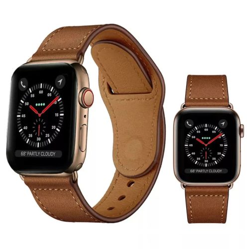 Apple Watch 4/5/6/7/8/SE (38/40/41mm) PU bőr óraszíj világosbarna - 1 kép