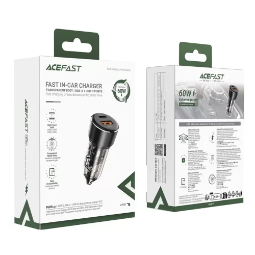 Acefast B12 autós töltő 60W USB-A / USB-C - fekete-6974316282914 4 kép