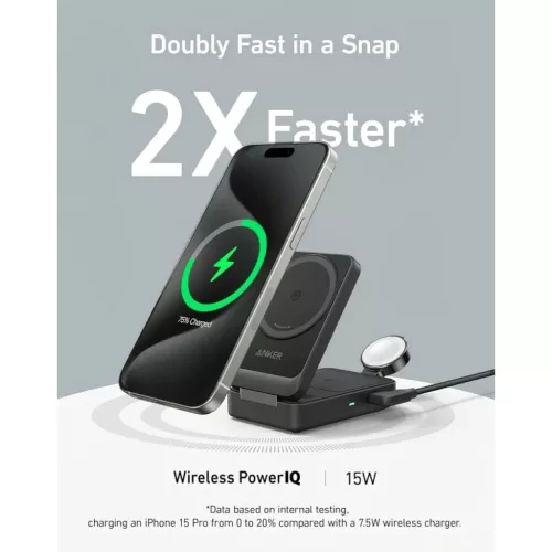 Vezeték nélküli töltő Anker MagGo 3in1, 15W, 1.67A, fekete B25573-194644157128 4 kép