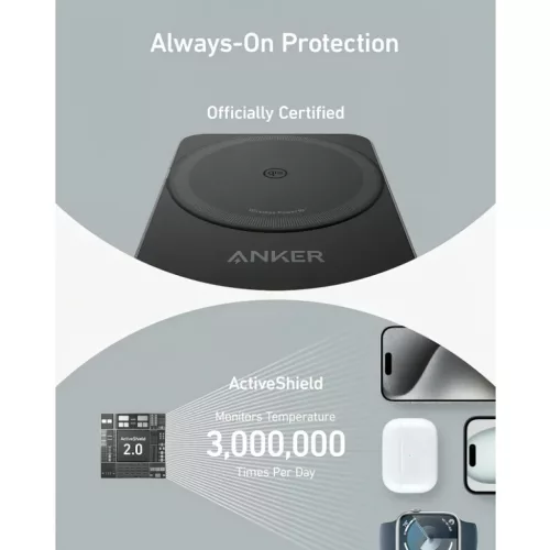 Vezeték nélküli töltő Anker MagGo 3in1, 15W, 1.67A, fekete B25573-194644157128 5 kép