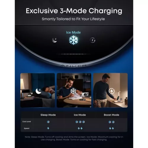 Anker Prime MagGo AirCool 3in1 vezeték nélküli töltő, 25W, fekete-194644268039 6 kép