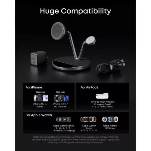 Anker Prime MagGo AirCool 3in1 vezeték nélküli töltő, 25W, fekete-194644268039 8 kép