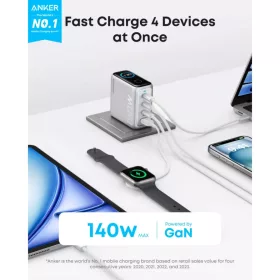 Fali töltő Anker Zolo, 140W, 5A, 1 x USB-A - 3 x USB-C, USB-C kábel-194644289607 2 kép