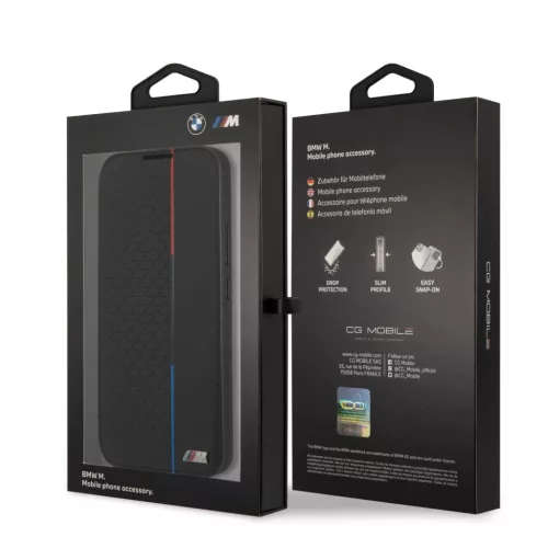 Samsung Galaxy S22+ Plus BMW PU Triangles Tricolor fliptok fekete (BMB-3666339043339 3 kép