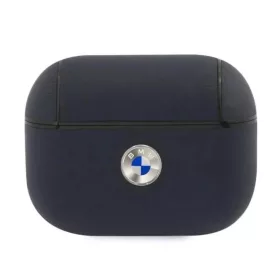   BMW BMAPSSLNA AirPods Pro tok sötétkék/navy valódi bőr ezüst logóval