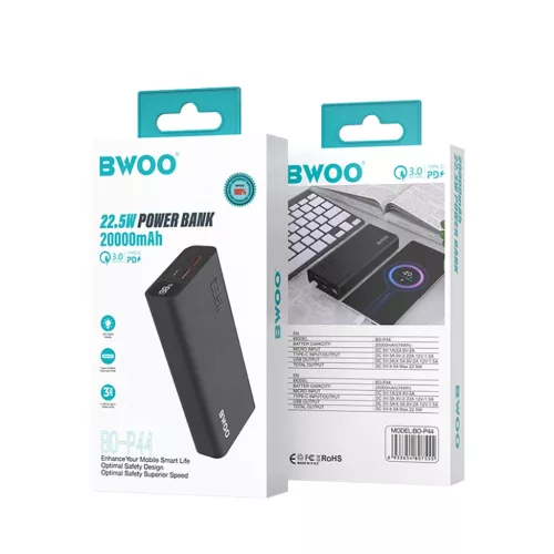 BWOO 20W 20000 mAh power bank LCD kijelzővel, fekete-6933654807555 5 kép