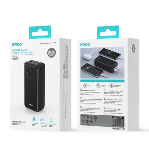 BWOO 22,5W 30000 mAh powerbank LCD kijelzővel, fekete-6933654814973 5 kép