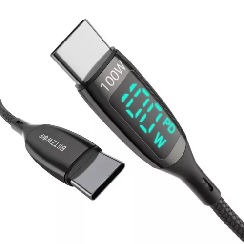 BlitzWolf BW-TC23 USB-C - USB-C töltőkábel kijelzővel, 100W, 0.9m -5905316140141 4 kép