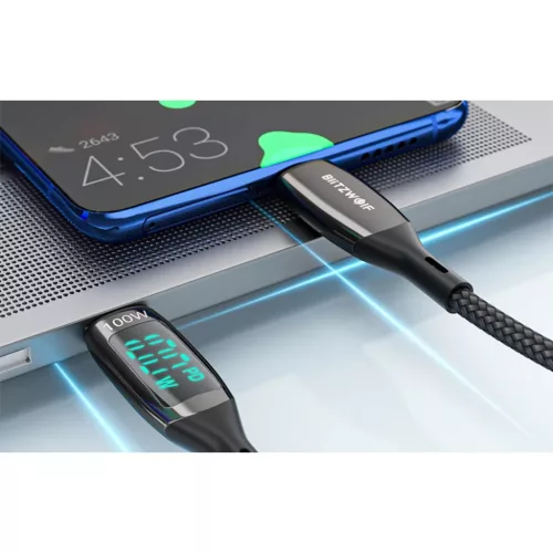 BlitzWolf BW-TC23 USB-C - USB-C töltőkábel kijelzővel, 100W, 0.9m -5905316140141 6 kép