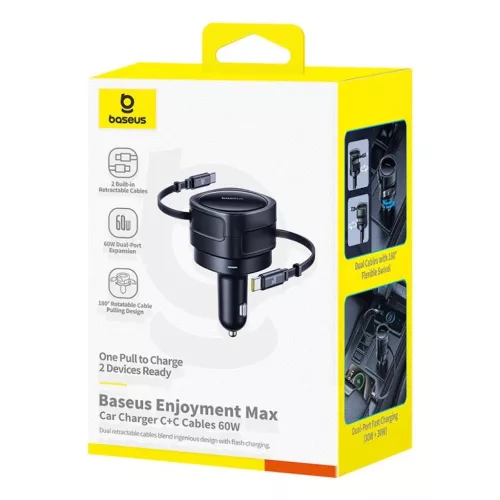 Baseus PD autós töltő 2x USB-C port 60W fekete-6932172682576 5 kép