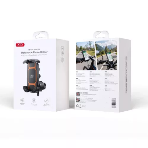 XO C201 biciklis / motoros mobiltelefon tartó fekete-narancssárga-6975837589636 4 kép