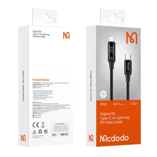 Mcdodo CA-1030 USB-C - Lightning kábel, 36W, 1.2m (fekete)-6921002610308 3 kép