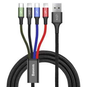   Baseus 4in1 gyorstöltő kábel szett 2 x Lightning 3.5A nylon harisnyázott piros/kék/zöld/fekete