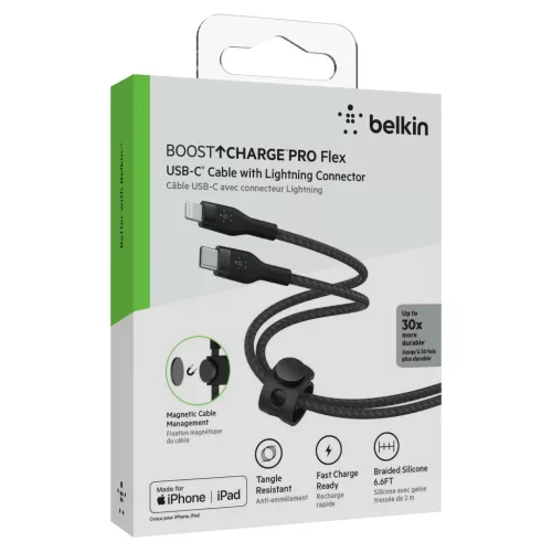Belkin BOOST CHARGE PRO Flex USB-C és Lightning, fonott szilikon káb-745883832477 5 kép